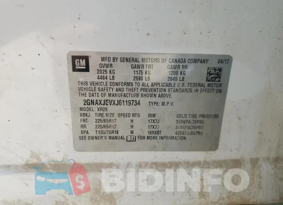 2GNAXJEVXJ6119734 Photo# 13