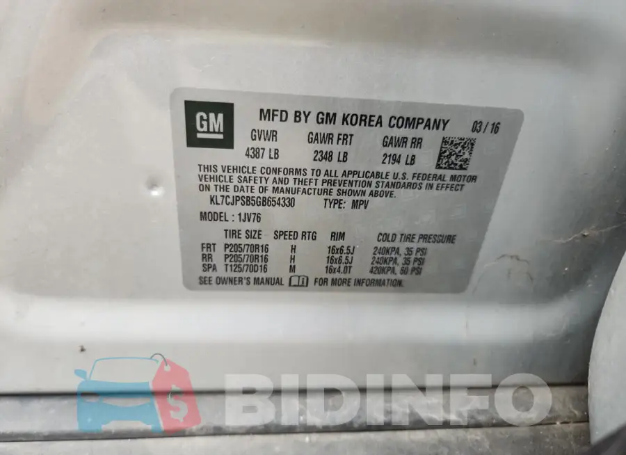 KL7CJPSB5GB654330 Photo# 13