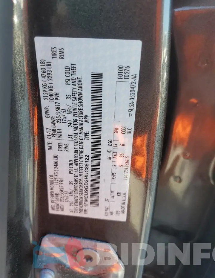 1FMCU9GD2HUC85122 Photo# 12