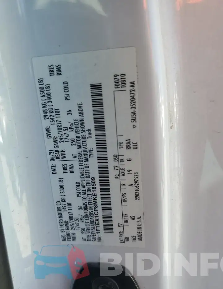 1FTEX1CP8MKE18509 Photo# 12