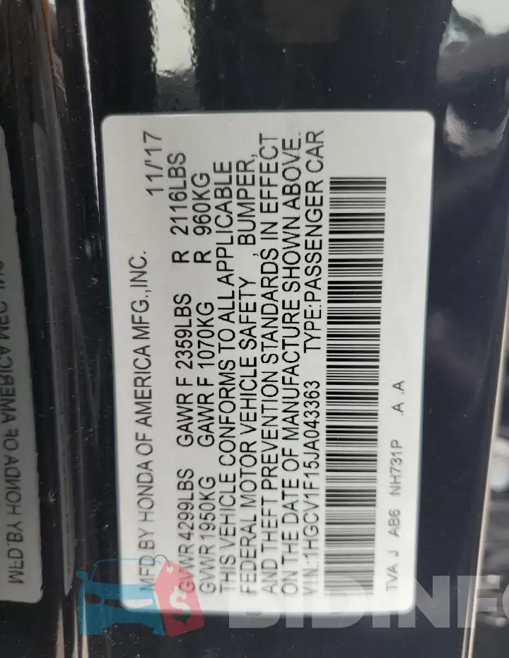 1HGCV1F15JA043363 Photo# 12