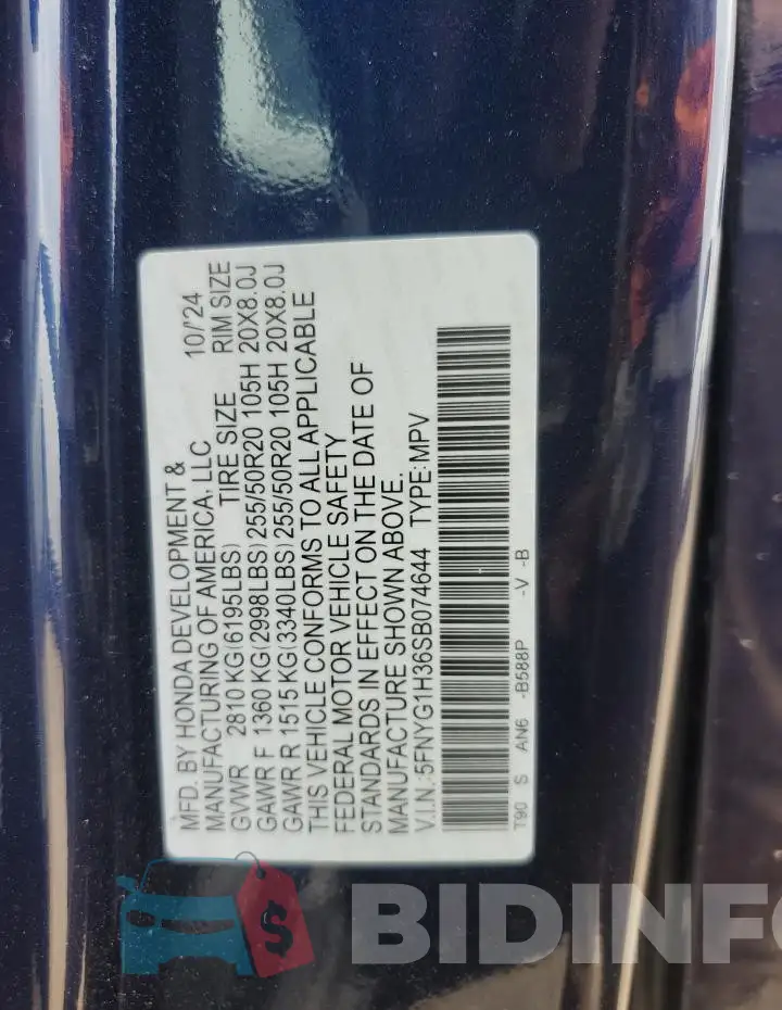5FNYG1H36SB074644 Photo# 13