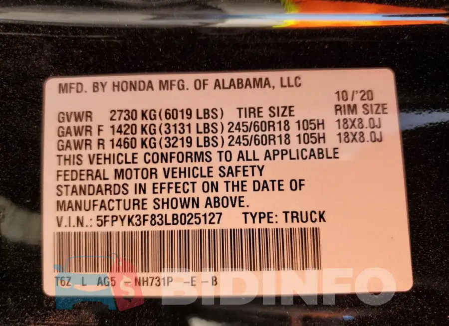 5FPYK3F83LB025127 Photo# 12