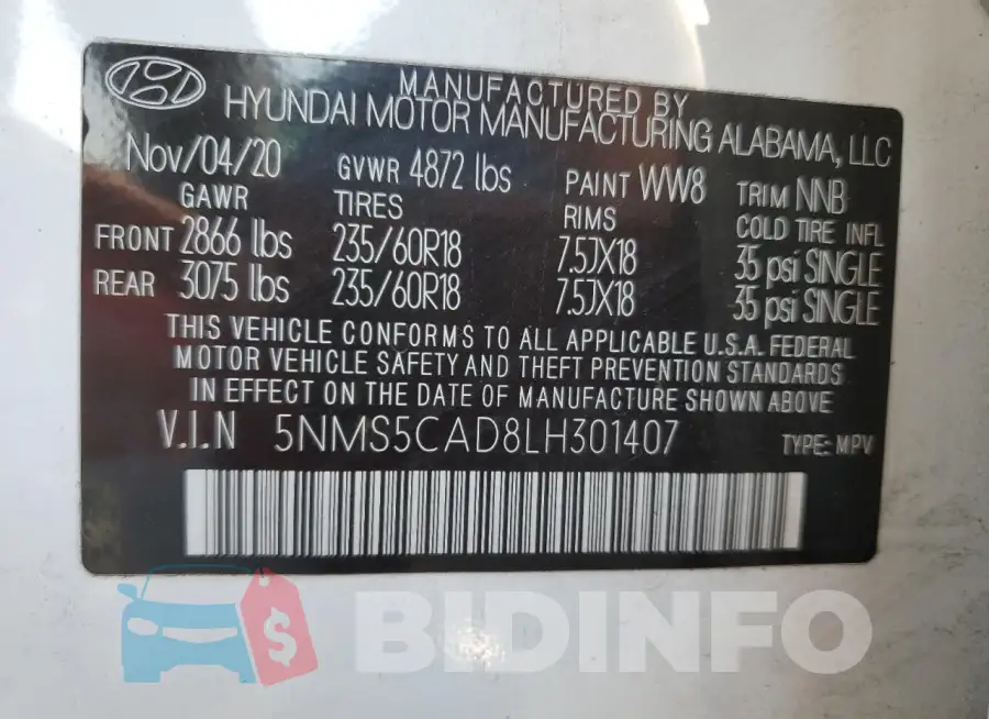 5NMS5CAD8LH301407 Photo# 13