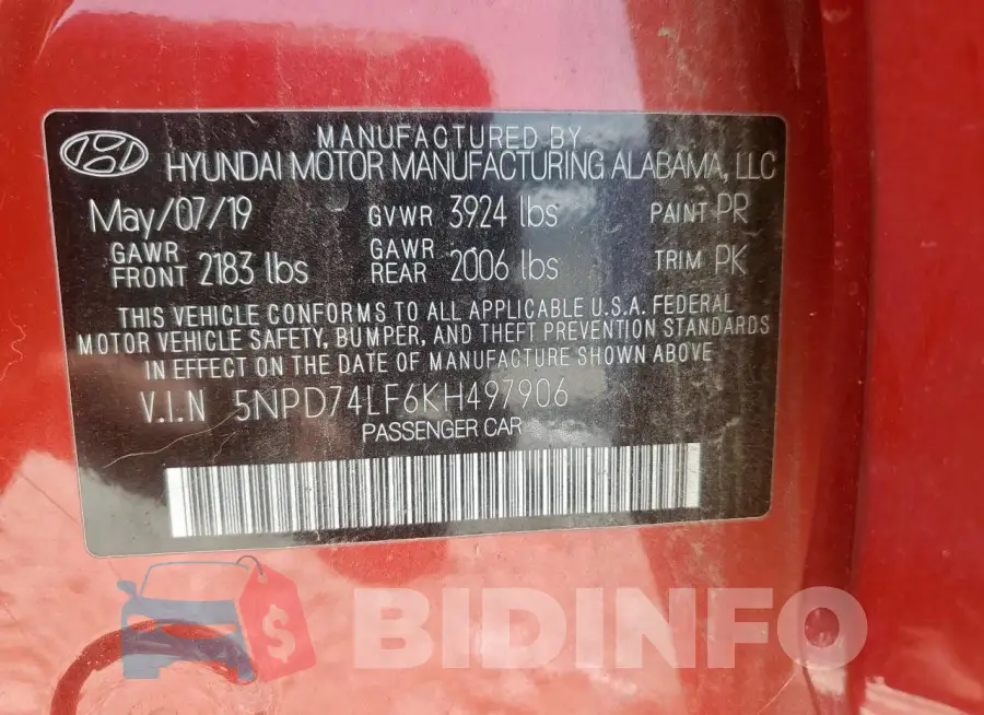 5NPD74LF6KH497906 Photo# 12