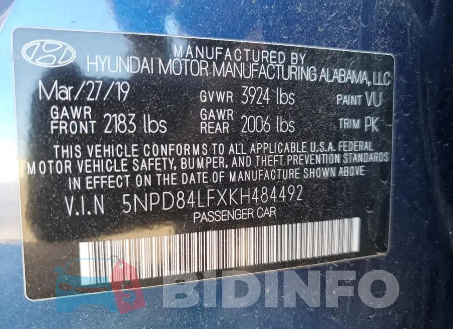 5NPD84LFXKH484492 Photo# 13