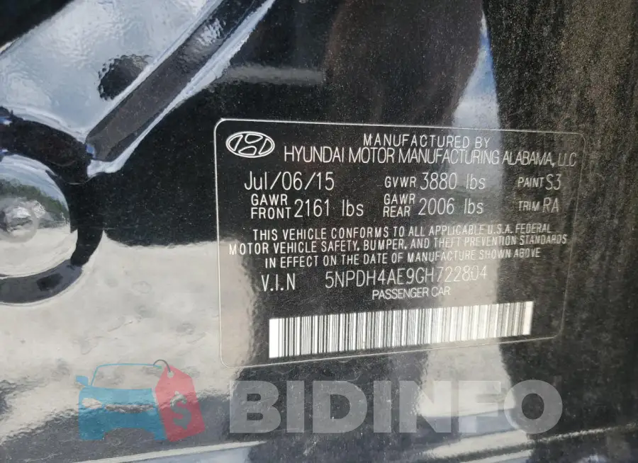 5NPDH4AE9GH722804 Photo# 12