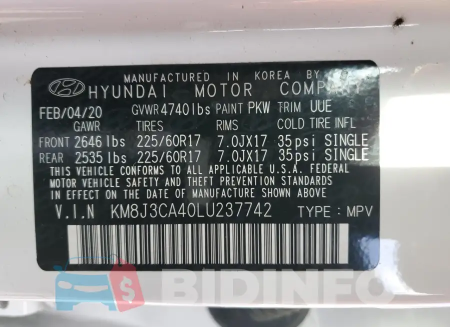 KM8J3CA40LU237742 Photo# 13