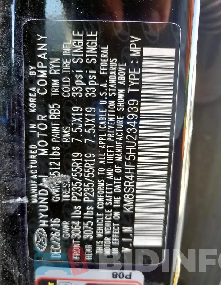 KM8SR4HF5HU234939 Photo# 14