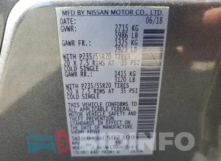 5N1DL0MM6KC507309 Photo# 14