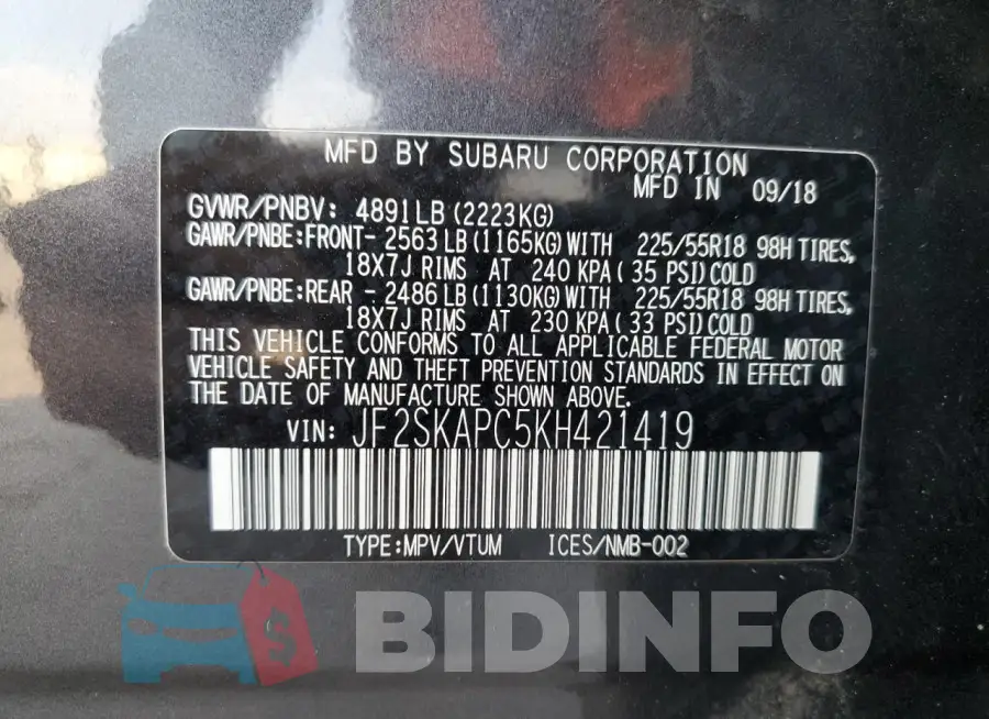 JF2SKAPC5KH421419 Photo# 13