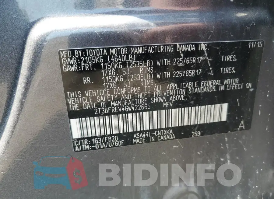 2T3BFREV4GW422665 Photo# 13