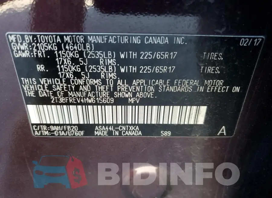 2T3BFREV4HW615609 Photo# 13