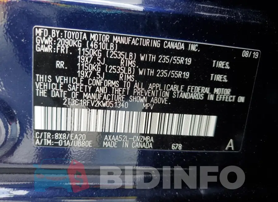 2T3C1RFV2KW051340 Photo# 13