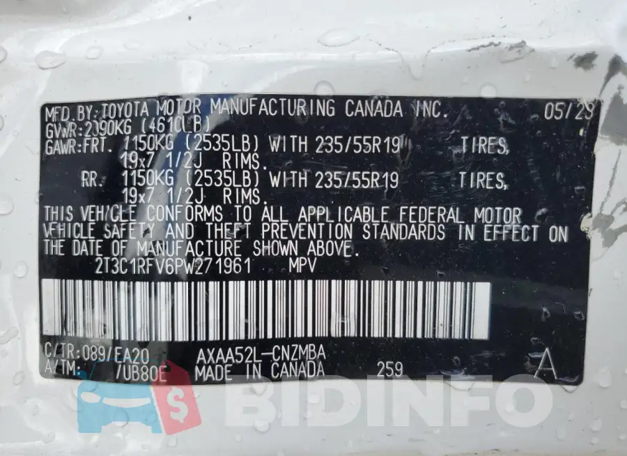 2T3C1RFV6PW271961 Photo# 12