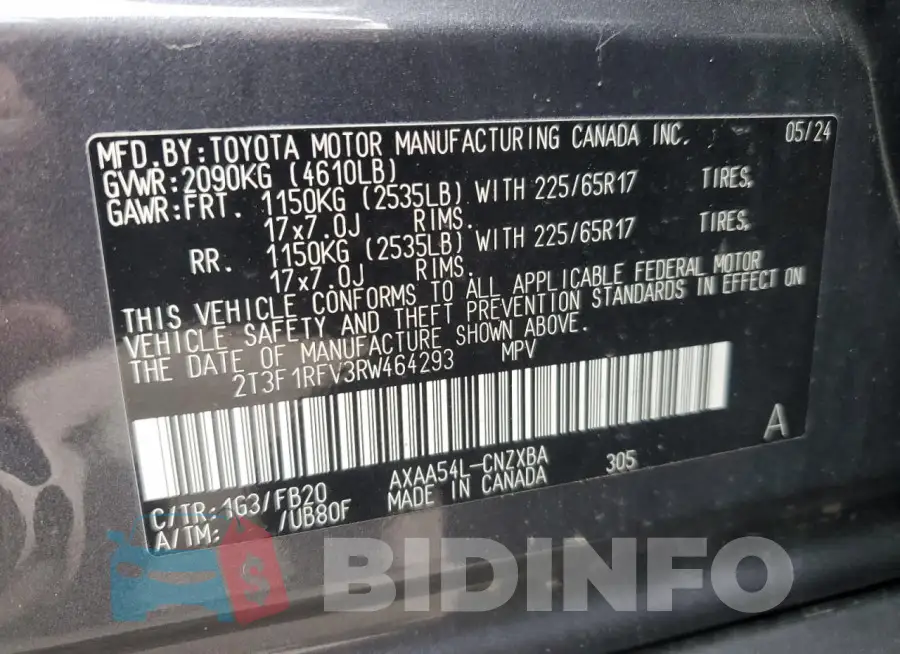 2T3F1RFV3RW464293 Photo# 14
