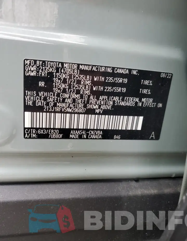 2T3J1RFV5NW296807 Photo# 13