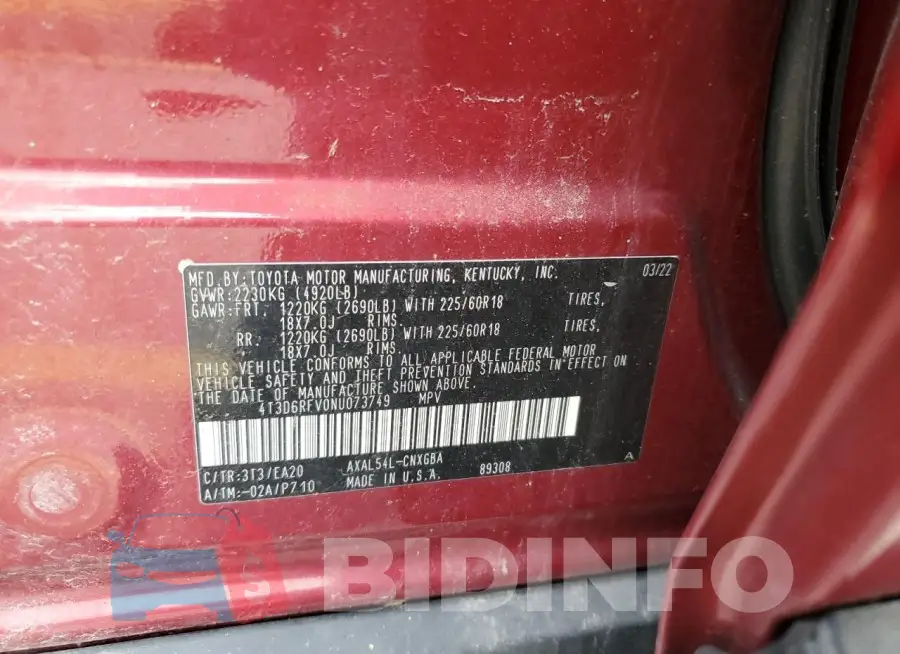 4T3D6RFV0NU073749 Photo# 12