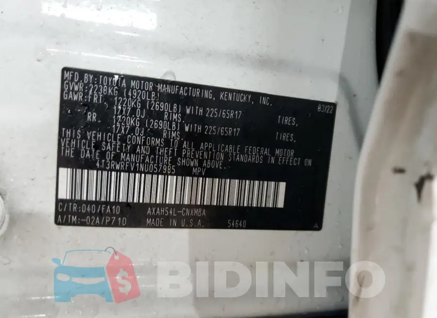 4T3RWRFV1NU057985 Photo# 13