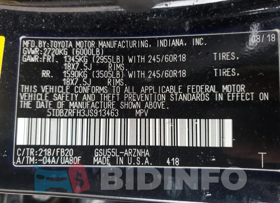 5TDBZRFH3JS913463 Photo# 13