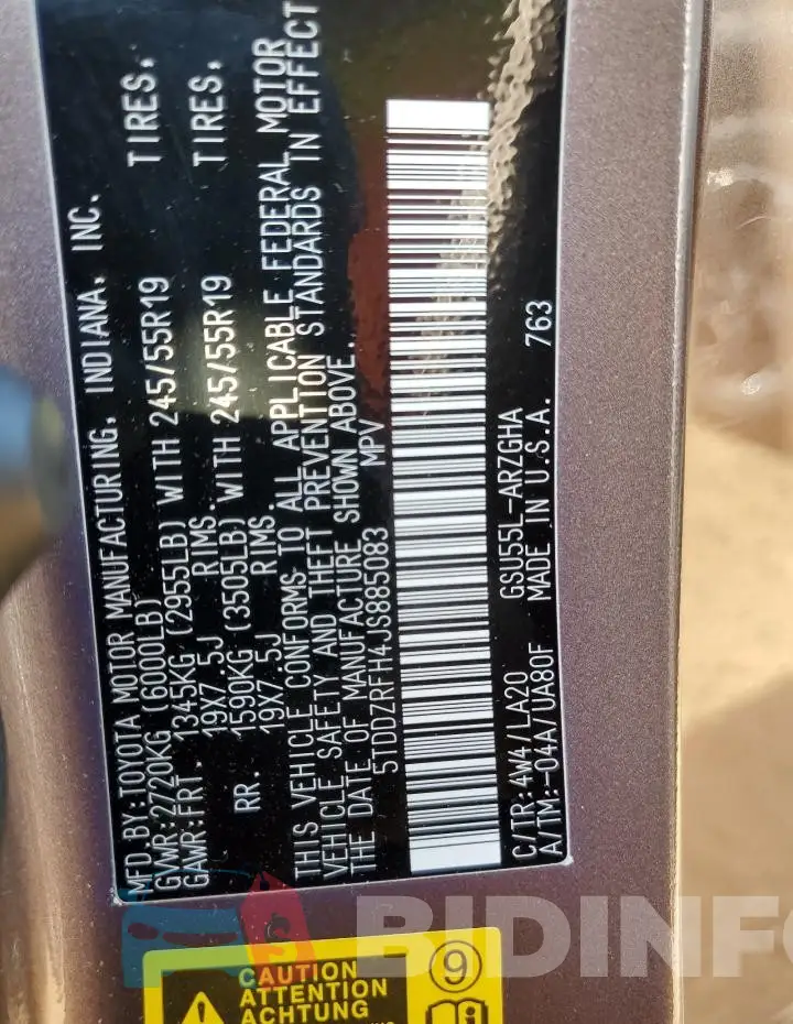 5TDDZRFH4JS885083 Photo# 13