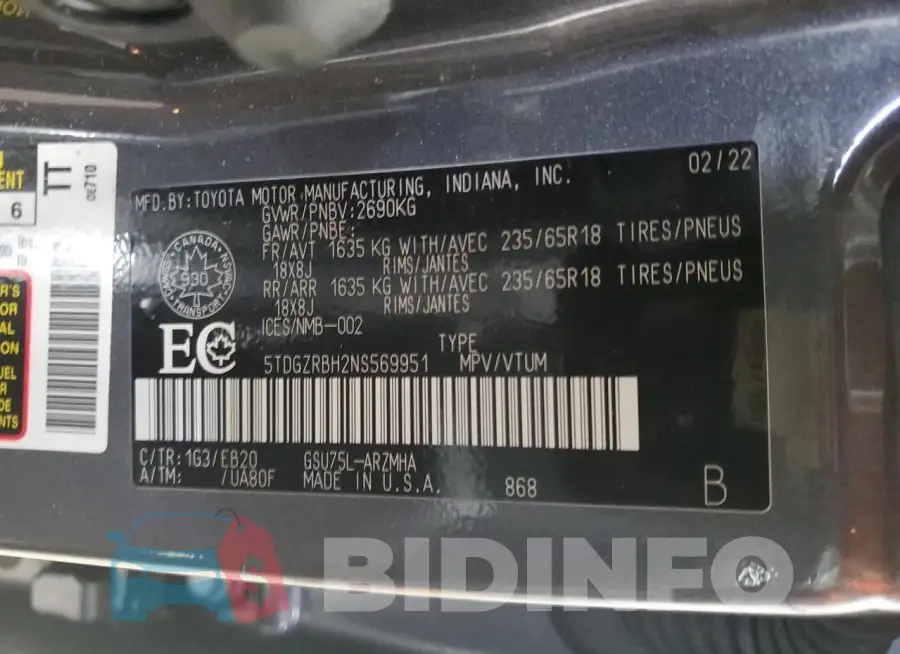 5TDGZRBH2NS569951 Photo# 14