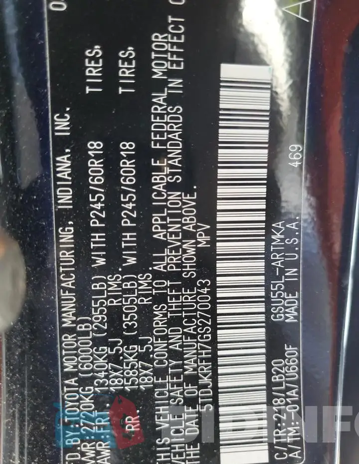 5TDJKRFH7GS270043 Photo# 13