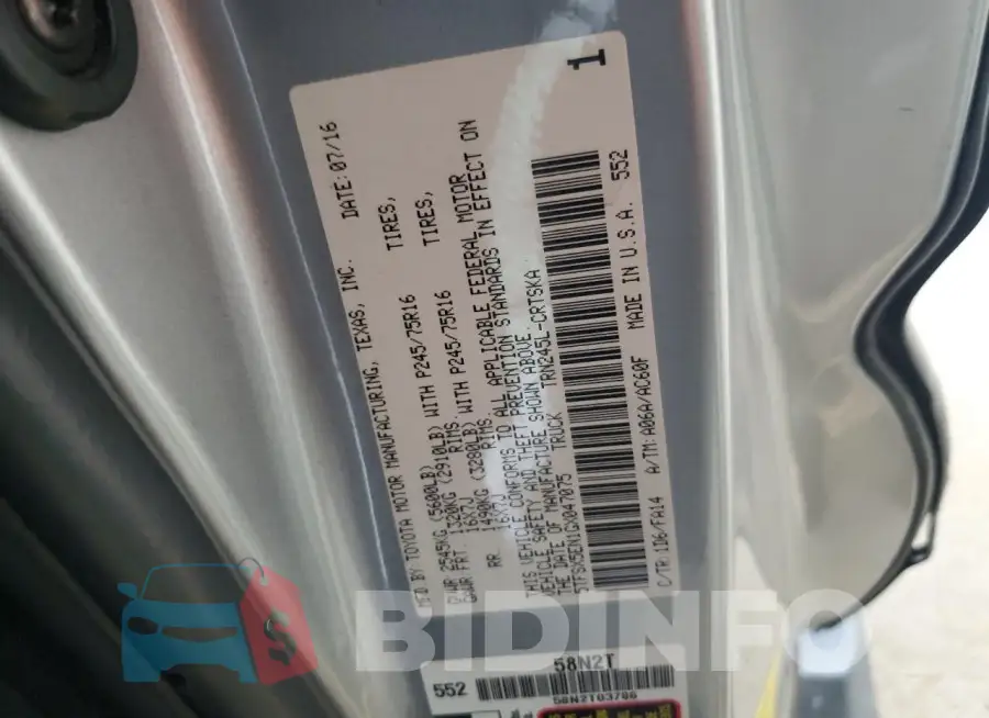 5TFSX5EN1GX047075 Photo# 12