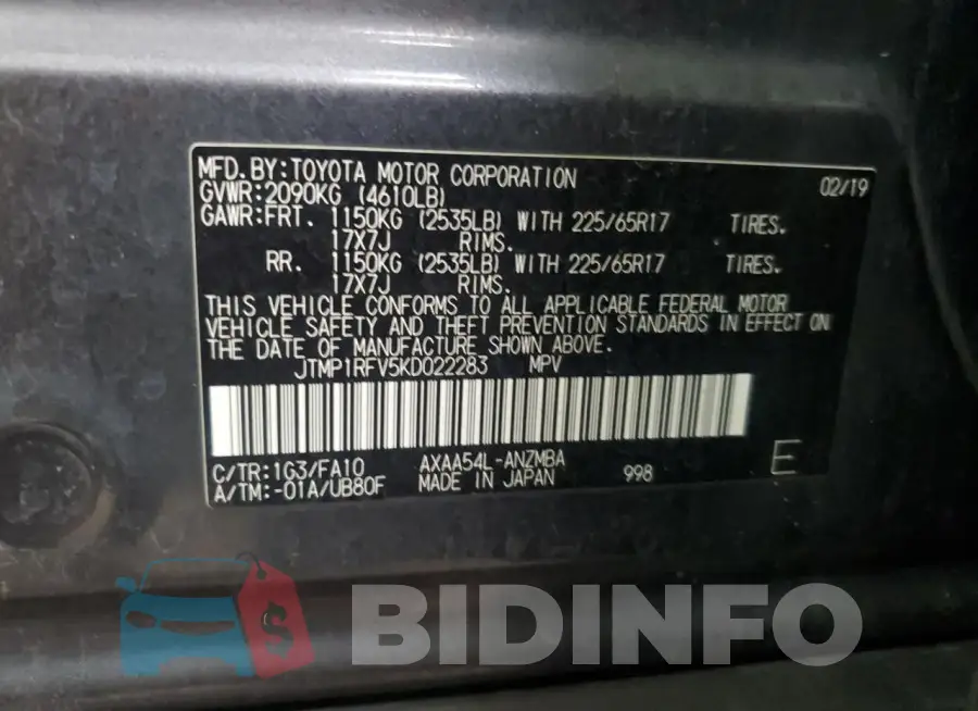 JTMP1RFV5KD022283 Photo# 13