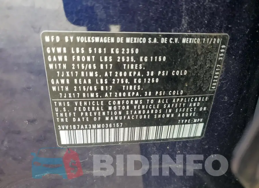 3VV1B7AX3MM036157 Photo# 13