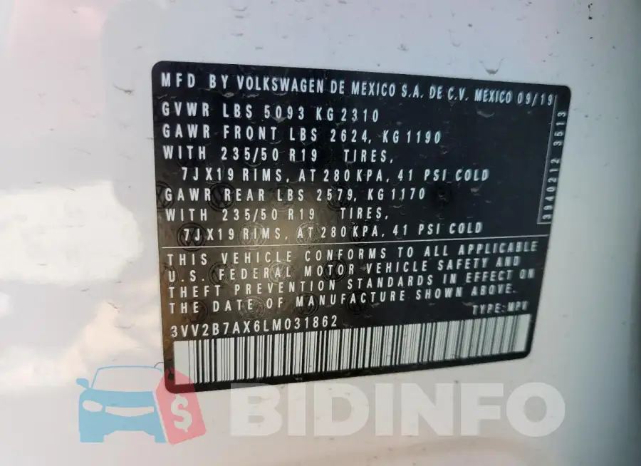 3VV2B7AX6LM031862 Photo# 14