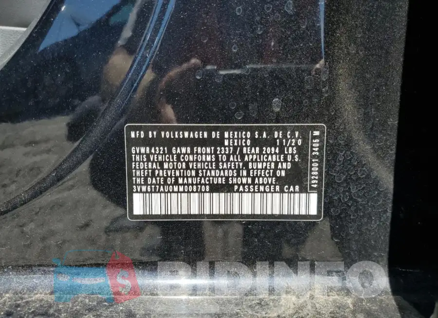 3VW6T7AU0MM008708 Photo# 13
