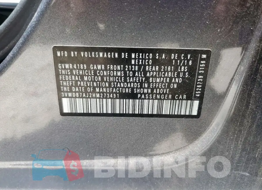 3VWDB7AJ2HM273491 Photo# 12