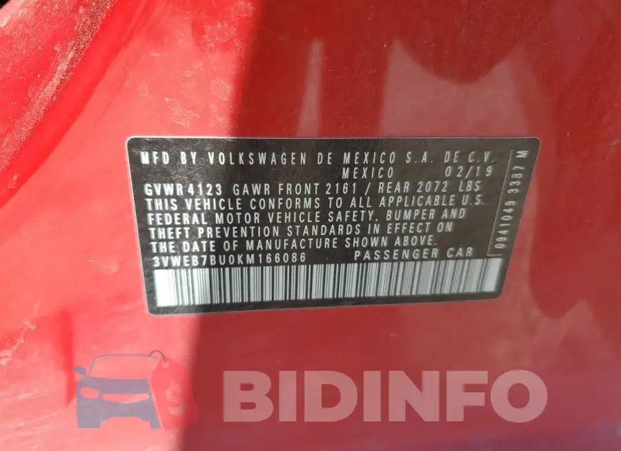 3VWEB7BU0KM166086 Photo# 12
