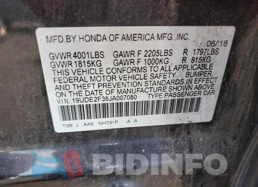 19UDE2F36JA007080 Photo# 12