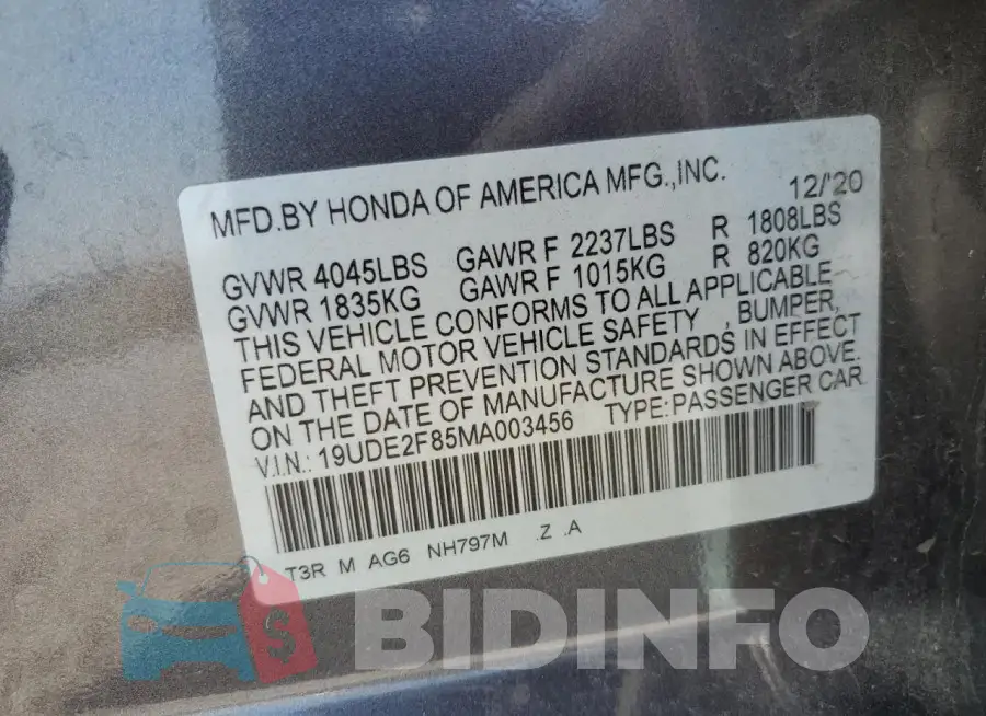 19UDE2F85MA003456 Photo# 12