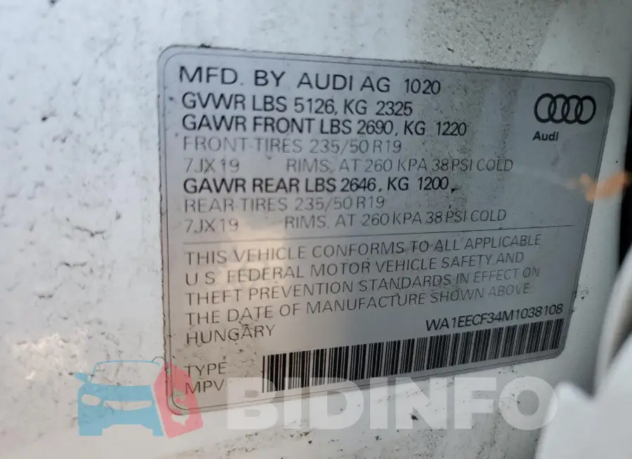 WA1EECF34M1038108 Photo# 13