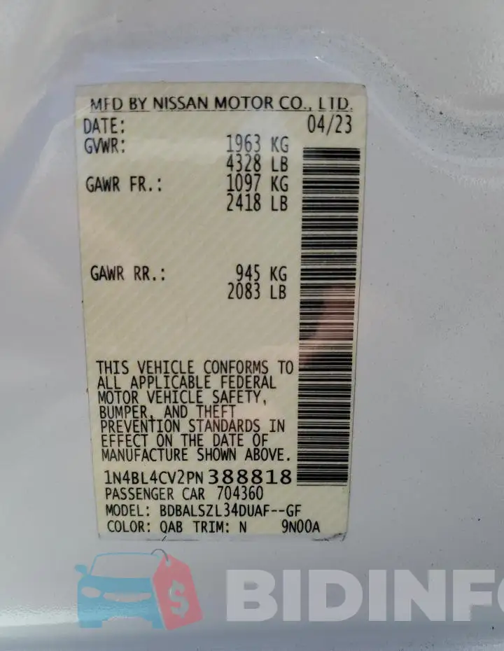 1N4BL4CV2PN388818 Photo# 12