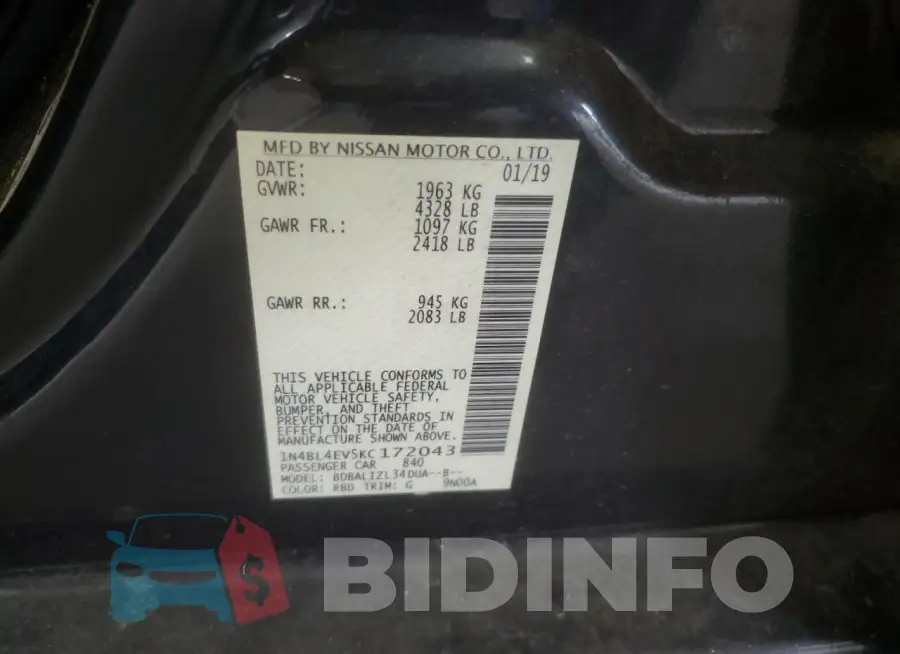 1N4BL4EV5KC172043 Photo# 12