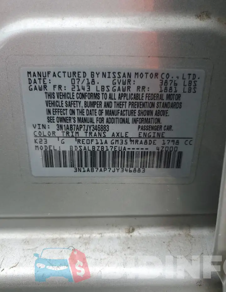 3N1AB7AP7JY346883 Photo# 12