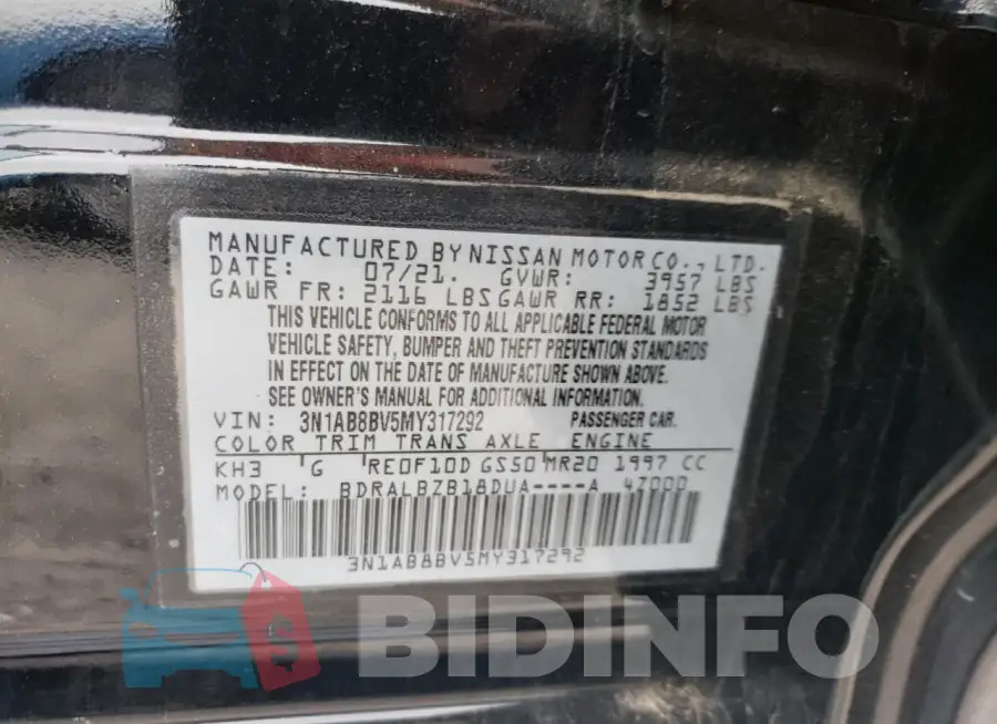 3N1AB8BV5MY317292 Photo# 13