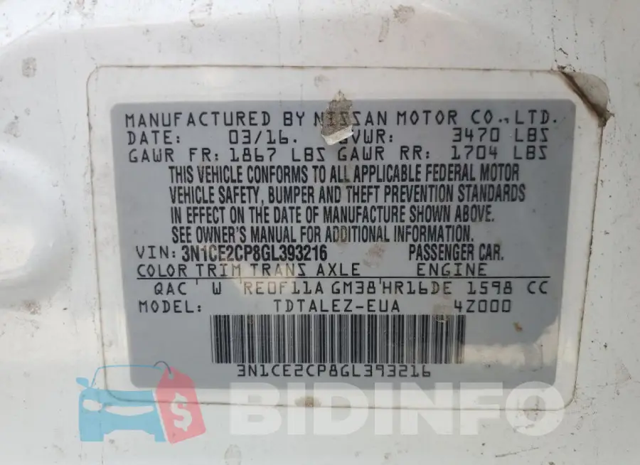 3N1CE2CP8GL393216 Photo# 13