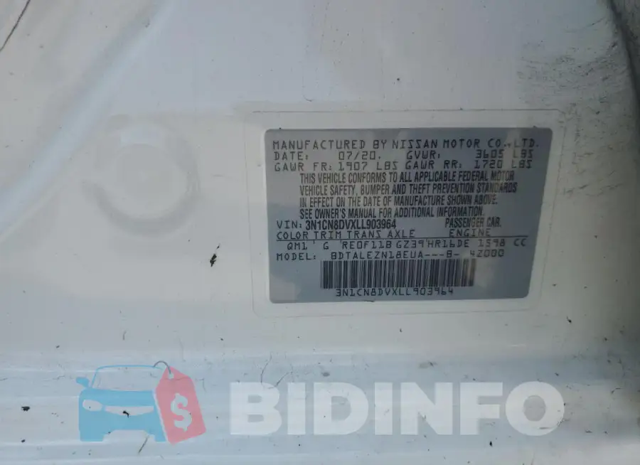 3N1CN8DVXLL903964 Photo# 13