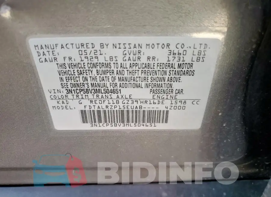 3N1CP5BV3ML504651 Photo# 12