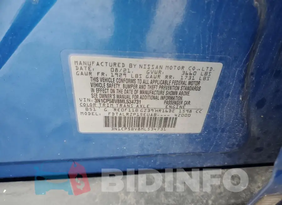 3N1CP5BV8ML534731 Photo# 13