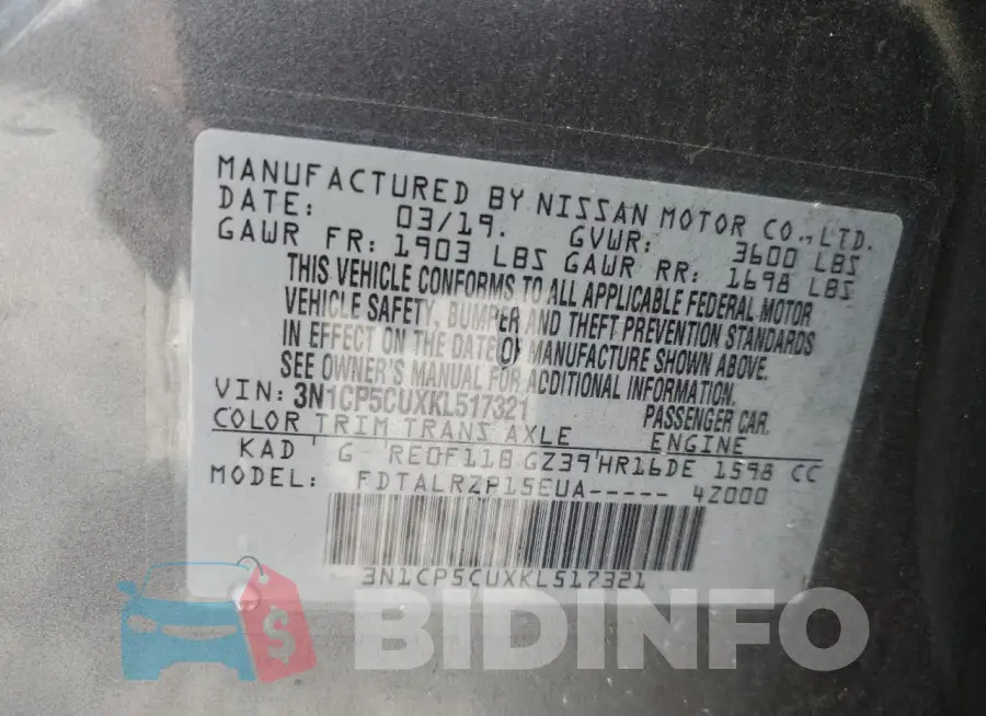 3N1CP5CUXKL517321 Photo# 13
