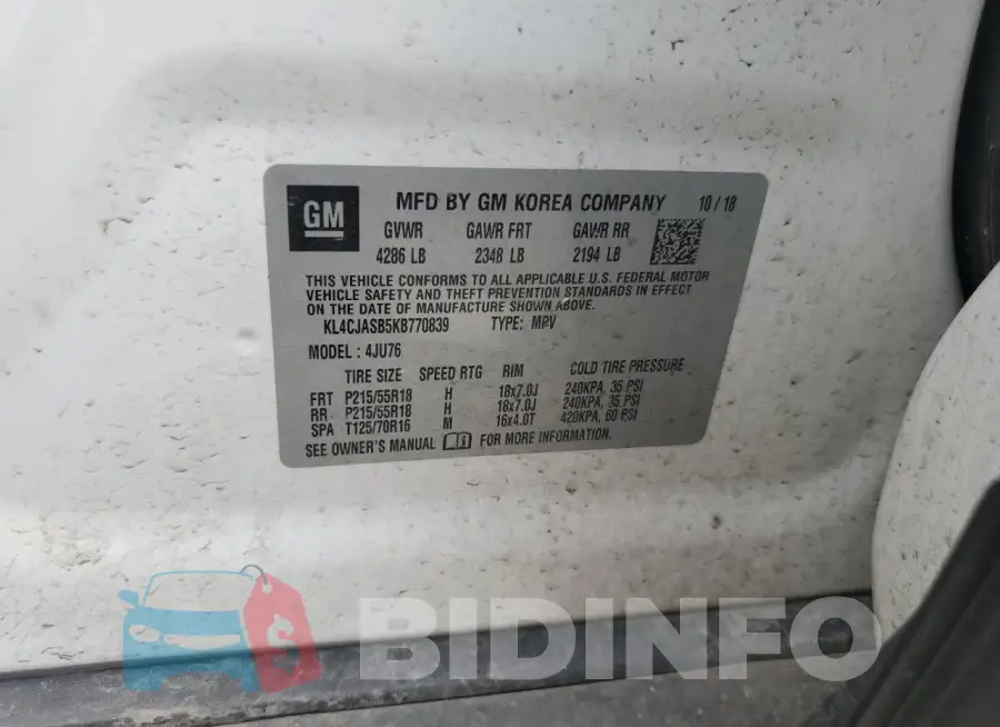 KL4CJASB5KB770839 Photo# 13