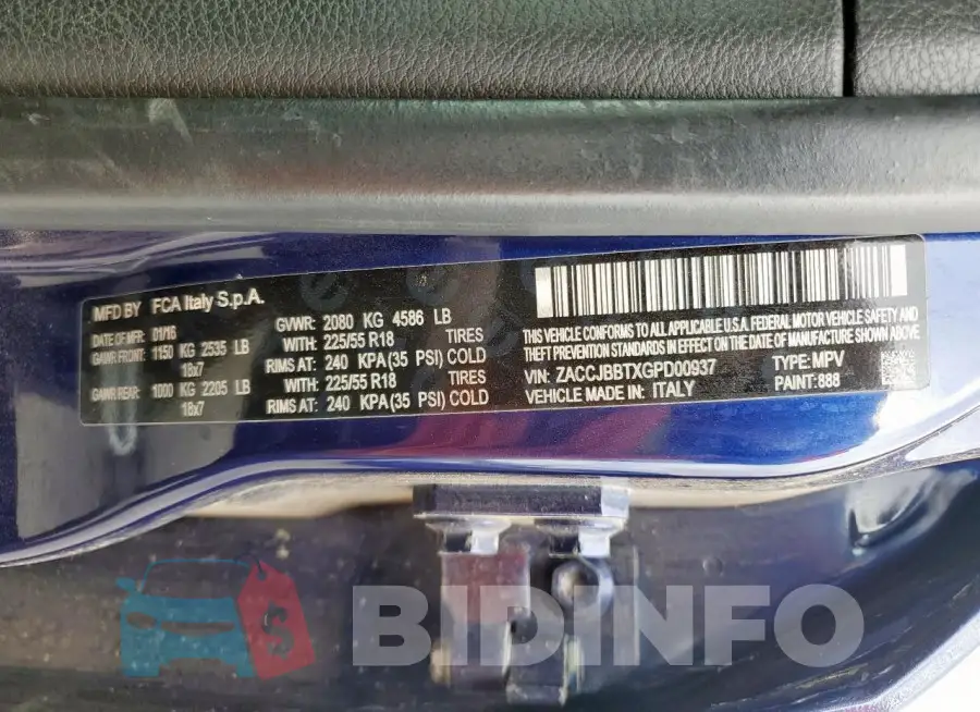 ZACCJBBTXGPD00937 Photo# 13