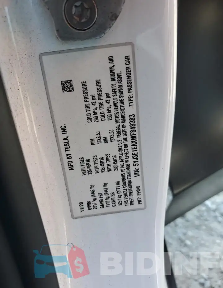 5YJ3E1EAXMF848383 Photo# 12