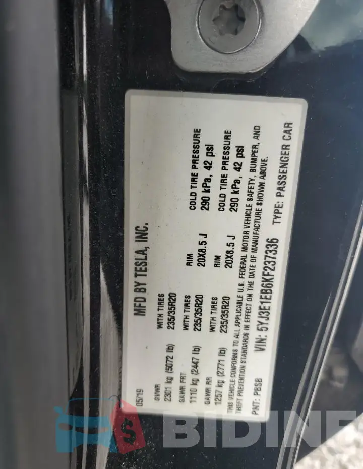 5YJ3E1EB6KF237336 Photo# 12